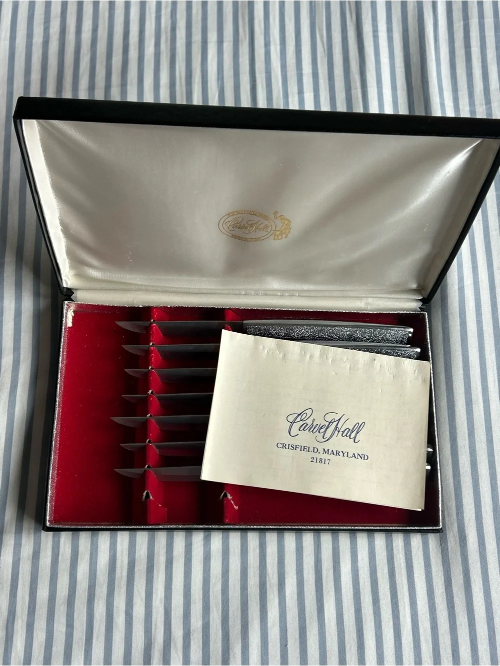 Carver Hall Silver Steak Knife Set with Red Velvet Case